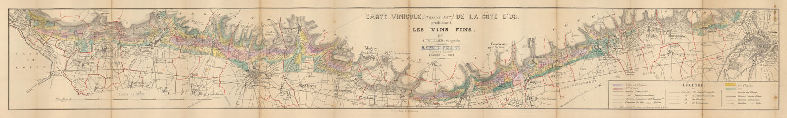 Carte vinicole… de la Côte d'Or produisant les vins fins. Thuillier 1879 map